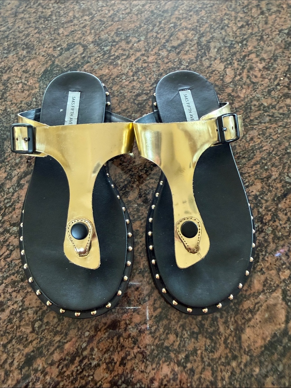 Saks Fifth Ave Gold Sandals Sz 7.5